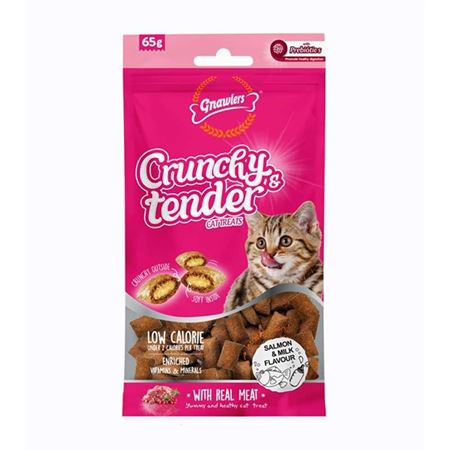 Gnawlers Crunchy Somonlu ve Sütlü Prebiotik Destekli Kedi Ödül Maması 65gr